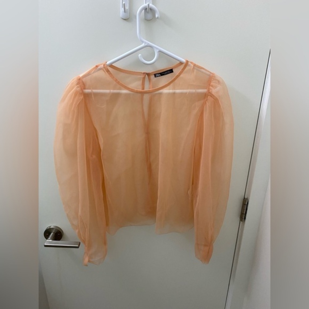 Zara sheer orange long sleeve blouse NWOT